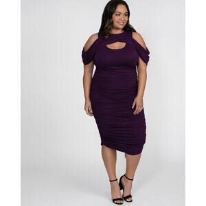 Kiyonna Dress 2X Bianca Style Ruched Bodycon Purple Party Sexy Clubwear Lined